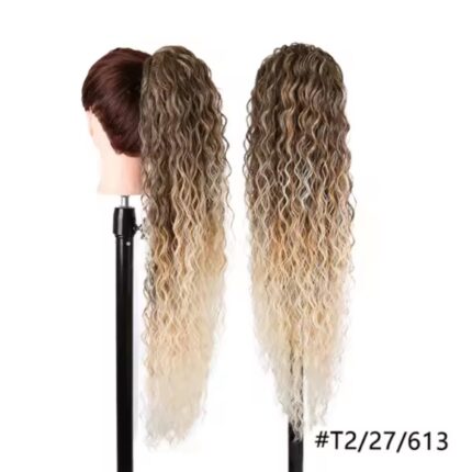 Αλογοουρά GKM συνθετική με φυσική τρίχα κερατίνης kanekalon, δε φριζάρει, δε γυαλίζει, δε μπερδεύεται σε σγουρό 71cm με σύστημα φωλιάς κωδικός T2/27/613 ΜΠΑΛΑΓΙΑΖ - Αλογοουρά extensions | Roula Gouma Ίλιον