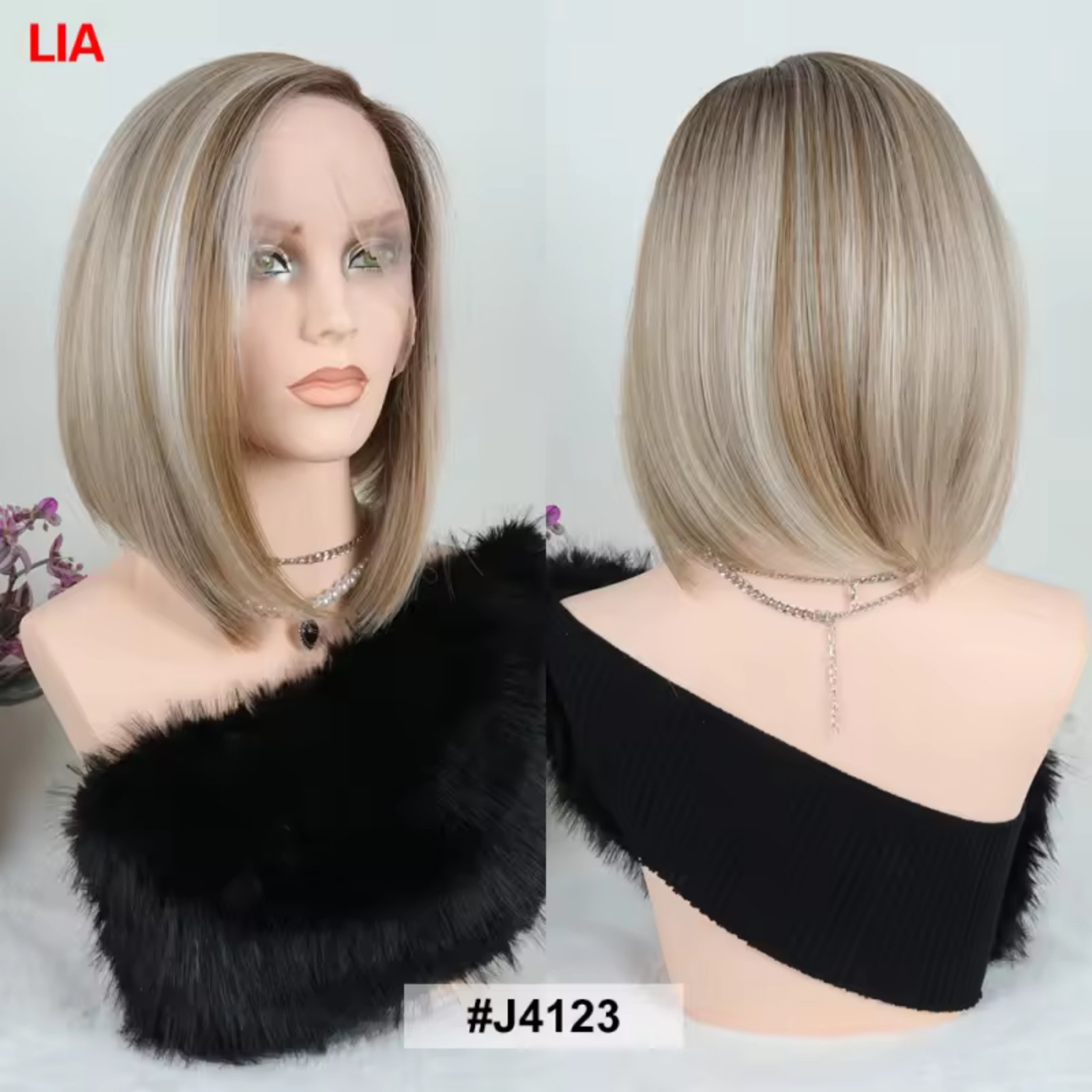 #J4123 Περούκα LIA GKM, με χειροποίητη χωρίστρα, συνθετική με φυσική τρίχα κερατίνης Kanekalon.